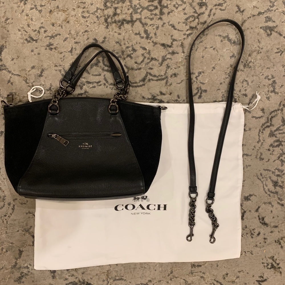COACH Mixed Leather Chain Prairie Black Satchel